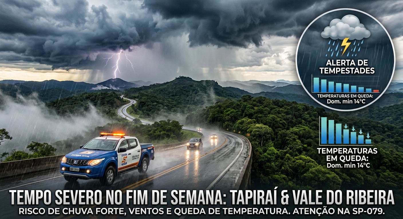 ALERTA METEOROLÓGICO: Fim de semana terá chuva forte, vento e queda na temperatura em Tapiraí e Vale do Ribeira