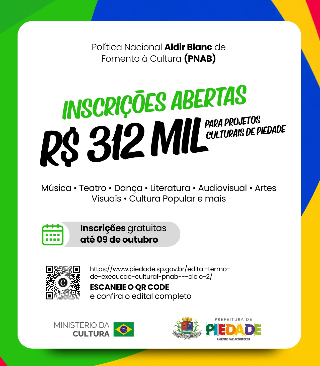 PNAB 2026: inscrições abertas para projetos culturais em Piedade